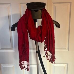 Red Scarf Wrap W/ Fringe Edges